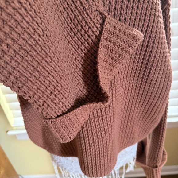 Free People Pullover Waffle knit sweater Oversized Orange Brown Distressed L - Picture 4 of 15
